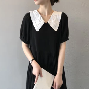 Abito vestito donna francese scollo a V ricamato media lunghezza chiffon linea A - Foto 1 di 15
