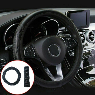 15" Black Leather Anti-slip Car Steering Wheel Cover Protector Auto Accessories - Image 1 of 4