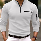 Mens Polo Shirt Long Sleeve T-shirt Men's 1/4 Zip Sport Solid Business Golf Tops
