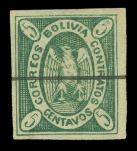 BOLIVIA 1867 CONDOR 5c yellow green - thick paper Scott # 1e used VF-XF - Picture 1 of 2