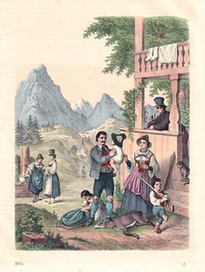 Tiroler. Ethnologisch . Altcolorierte Lithografie von 1864 - Picture 1 of 1