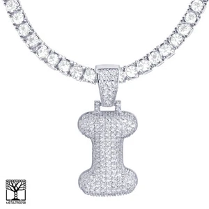 Collar de cadena de tenis inicial chapado en plata de 24" con burbujas heladas letra I  - Imagen 1 de 3