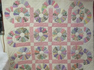 Trapunta vintage anni 40 rosa e bianco piatto Dresda - Foto 1 di 14