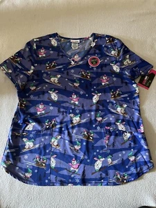 Women’s Scrubstar Premium Scrub Top Blue Winter Print Size XL - Picture 1 of 7