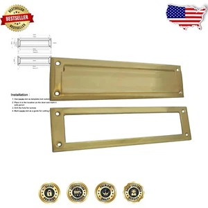 Spring Tension Solid Brass Mail Slot - Vertical Design, Polished Brass Finish - Picture 1 of 4