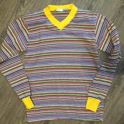 Vintage 70s 80s Kids Childrens Boy Surf Stripe Blank Plain Long Sleeve T Shirt  - Image 1 of 4