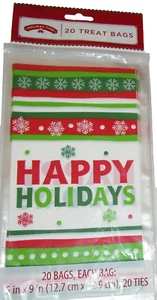 CHRISTMAS Treat Bags ~ HAPPY HOLIDAYS~20 Ct. ~ 5" X 9" ~ 20 Ties - Picture 1 of 1