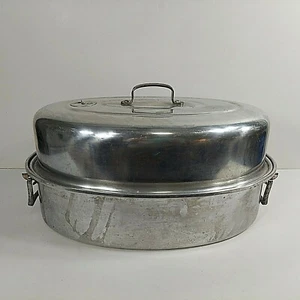 Mirro 877M Aluminum Covered Roasting Pan Vented Lid & Lift Rack Complete Vintage - Picture 1 of 11