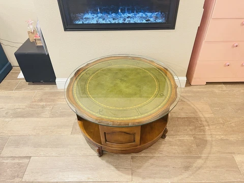 Vintage Leather Top Rotating Drum Table Cover