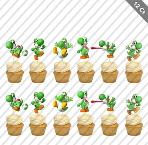 12 Yoshi Dinosaur Super Mario Bros Cupcake Topper Favor Party Birthday Kid Color - Picture 1 of 1