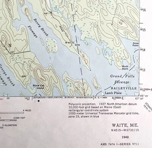 Map Waite Maine 1940 Topographic Geological Survey 1:62500 22 x 18" TOPO2 - Picture 1 of 2