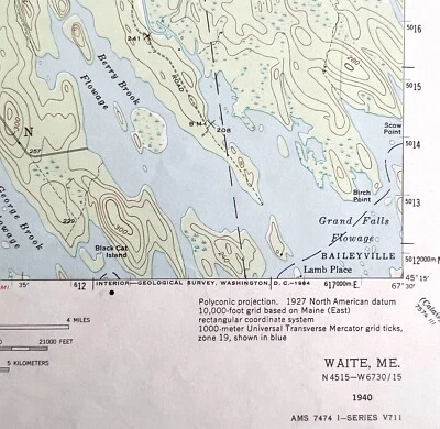 Map Waite Maine 1940 Topographic Geological Survey 1:62500 22 x 18" TOPO2 - Image 1 of 2