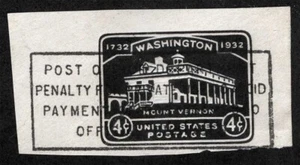 US Sc U527 Black 4¢ PO Penalty H/S Cancel Cut Square 60 x 30mm - Picture 1 of 1