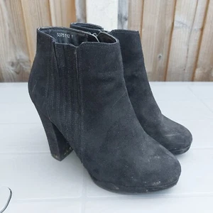 NEW LOOK WOMEN'S BLACK FAUX SUEDE ZIP UP HIGH HEELED ANKLE BOOTS SHOE UK SIZE 5 - Picture 1 of 15