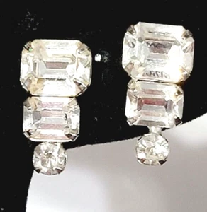 Vintage Mid-Century Rhinestone Screw Back Drop Earrings, Sparkly Prong-Set sb-33 - Picture 1 of 5