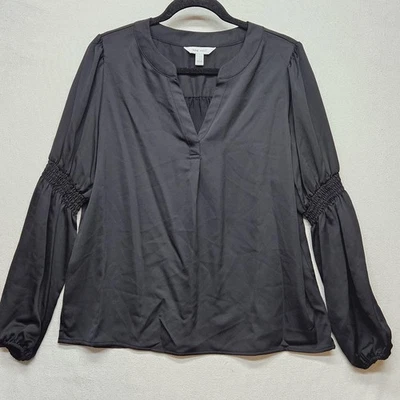 Nine West Blouse Womens Large Long Sleeve V Neck Pullover Shirred Cuffs Top - Image 1 of 4