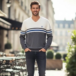 Suéter Polo Assn de EE. UU. Para hombres Talla XL Cuello en V Rayas Otoño Pullover Dadcore Preppy - Imagen 1 de 11