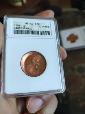 1998 Lincoln Cent Large Broadstrike Mint Error Coin Anacs - Image 1 of 3
