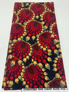 Polyester Afrikanische Wachsdrucke Stoffe - Dunkelrot Schwarz Gelb Creme - Bild 1 von 3