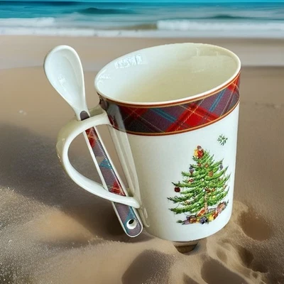 Spode Christmas Tree 14 Ounce Tartan Mug & Spoon Set NIOB - Image 1 of 4