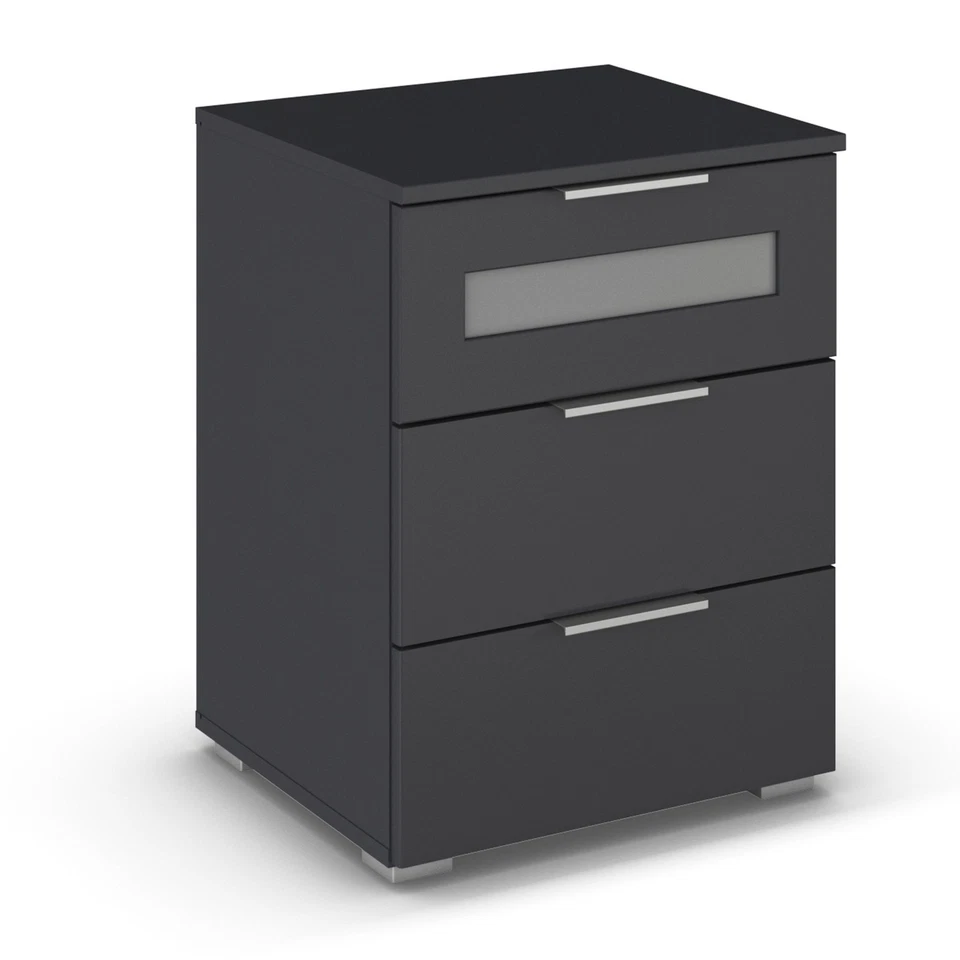 Nachtschrank - grau metallic - mit Milchglaseinsatz - 40 cm breit Nachttische - Bild 1 von 4