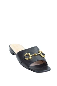 Gucci Womens Leather Horsebit Embellished Square Toe Mules Shoes Black Size 8 - Picture 1 of 7