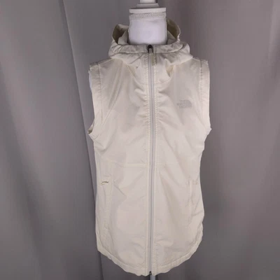 Chaleco The North Face para mujer mediano blanco con capucha pared de viento softshell forrado de lana Foto 1 de 4