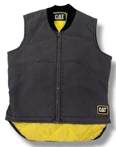Vintage Caterpillar CAT Canvas Quilted Lined VEST USA Mens Small Gray Workwear - Picture 1 of 4