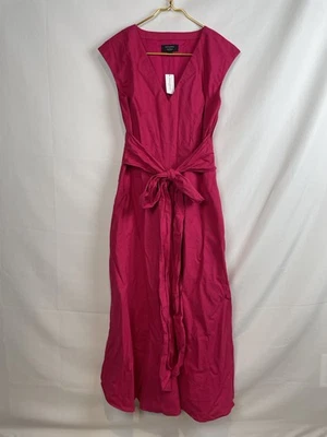 NUEVO Vestido Banana Republic Rosa Caliente Mezcla de Lino Corbata Fluido MIDI Cuello en V Forrado Talla 4 Foto 1 de 4