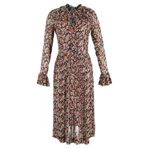 Victoria Beckham Pleated Tea Dress In -Print Silk Women Multicolor Uk Size 8 - Picture 1 of 6