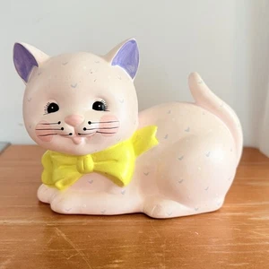 Vintage Enesco Pink Heart Cute Kitty Cat Savings Piggy Bank Ceramic 80s Ribbon - Picture 1 of 8