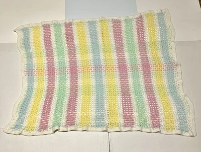 Handmade 46”x36” Crochet Baby Afghan Stroller Crib Blanket Soft Pastel Colors - Image 1 of 4