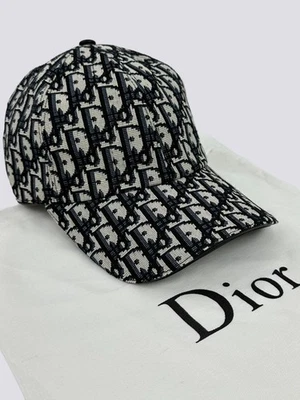 Cappello Berretto Baseball Dior Oblique Monogram Logo Cotone Tela Grigio Taglia S - Immagine 1 di 4