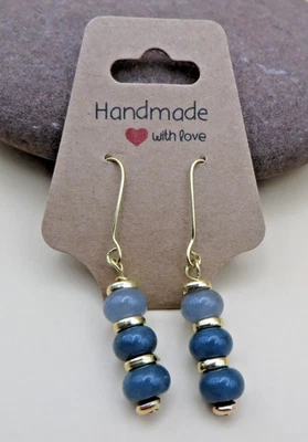 Новый ручной работы серый зеленый камень сложены золотистый крюк серьги #811 - Изображение 1 из 4