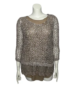 John Fashion Sweater Women's XL Light Brown Open Knit Cottage Fairycore Flowy - Picture 1 of 21