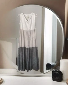 Joie Damen Leinen Maxikleid XS Colorblock Jeweled Neck Minimalist Coastal - Bild 1 von 10