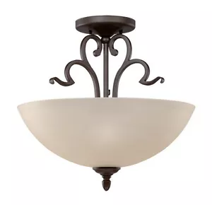 Sunset Abney Rustico Bronze And Ecru Artisan Glass Semi Flush Ceiling $171 - Picture 1 of 1
