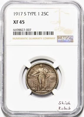 1917-S Type 1 Standing Liberty Quarter NGC XF-45; Shish Kebab Variety, FS-401 - Image 1 of 4
