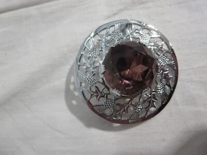 Vintage Mizpah Purple Glass Rhodium Thistle Filigree Brooch Pin Silver Tone - Picture 1 of 5