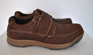 Brown leather slip on standard men comfort derby shoes size 7 Hush Puppies