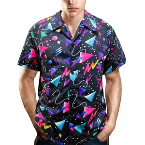 80's Men's Vintage Hawaiian Beach Shirts 90's Button Up Disco Theme Party Shirts - Picture 1 of 38
