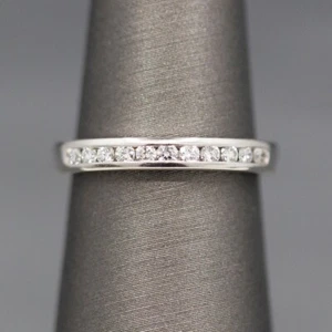  Petite Channel Set Round Diamond Wedding Band Stackable Ring in 14k White Gold - Picture 1 of 12