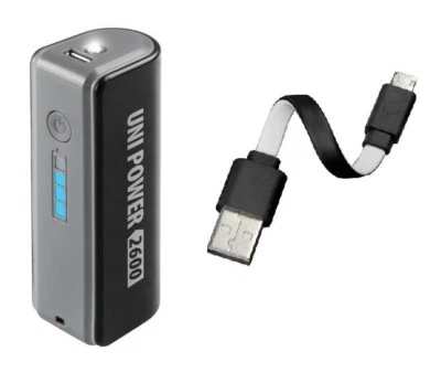 POWER BANK 2600 MAH LAMPA CAVO DOPPIA FUNZIONE APPLE IPHONE E ANDROID MICRO USB  - Immagine 1 di 4