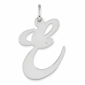 Sterling Silver Large Fancy Script Initial E Charm QC5090E with 18in Chain New - Foto 1 di 1