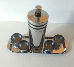 VTG. MCM Chase Gaiety Chrome Cocktail Shaker w/black inserts Set w/4 cups & Tray - Picture 1 of 20