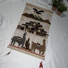 Vintage 70’s Wool Hand Woven Folk Art Wall Hanging Tapestry Alpaca