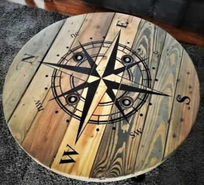 Round Coffee End Side Dining Pub36" - Hairpin & Pipe Legs - Outdoor Wooden Table - Image 1 of 4