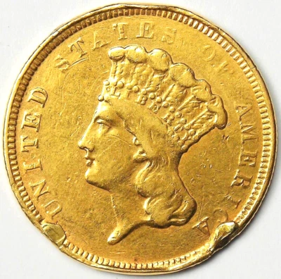 1854-O Three Dollar Indian Gold New Orleans Coin $3 - XF Details - Rare Date! - Image 1 of 2