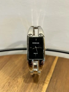Kimio Black Dial Raised Dial Silver Tone Rectangle Case Bracelet Band Watch - Picture 1 of 4