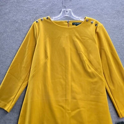 Lauren Ralph Lauren Women Dress 12 Yellow Sheath Shoulder Button Logo Detail NWT - Image 1 of 4
